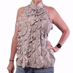 BCBG Mauve Ruffle Front Sleeveless Blouse Small